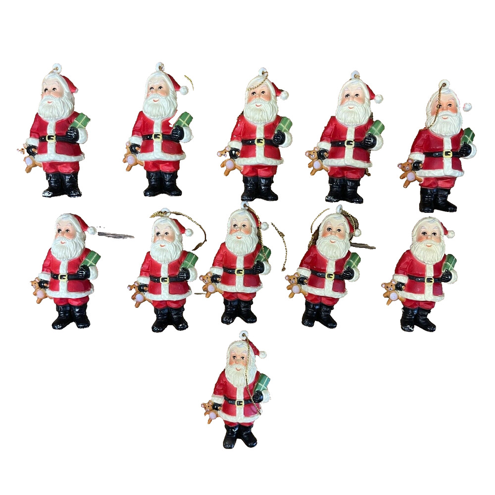 Lot of 11 San Claus Ornaments Holiday Chrismas Tree Hanging Decors Vintage